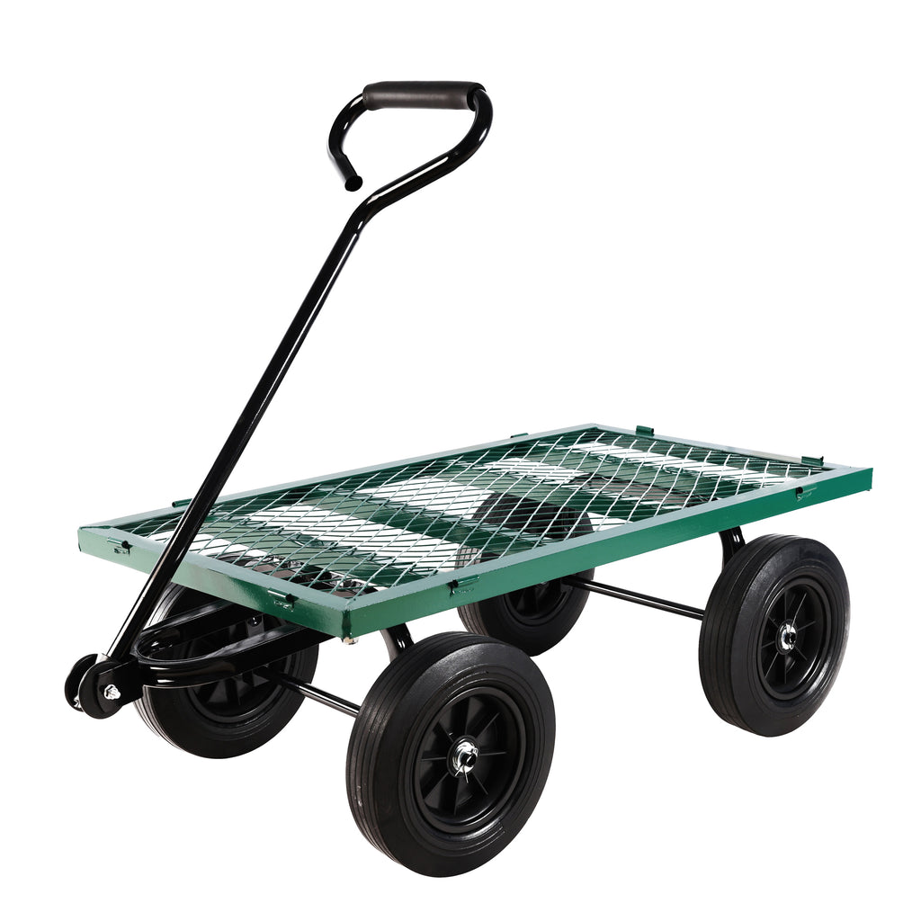 Leoglint (Green solid wheels wagon cart) Solid wheels Tools cart Wagon Cart Garden cart trucks  make it easier to transport firewood