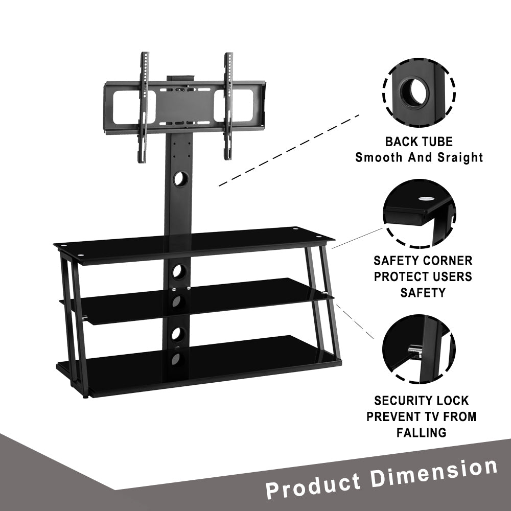 Leoglint Black Multi-Function Angle And Height Adjustable Tempered Glass  TV Stand