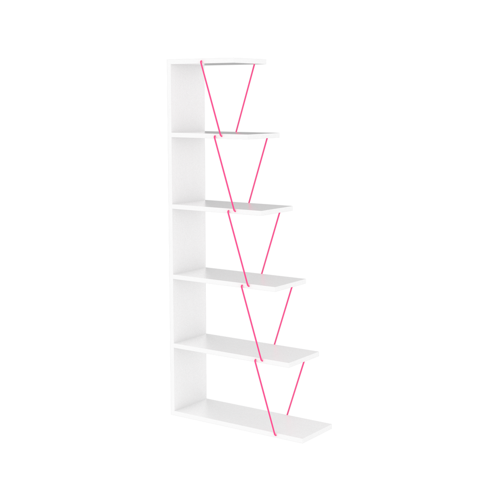 Leoglint Furnish Home Store Modern 5 Tier Ladder Bookshelf Organizers, Narrow Bookshelf for Small Spaces Office Furniture Bookcase ,White/Pink