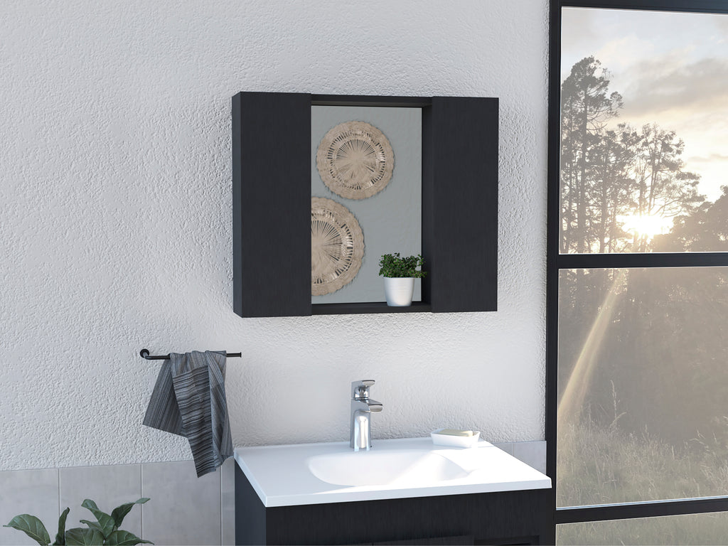 Leoglint Artemisa Medicine Cabinet, Double Door, Mirror, One External Shelf  -Black