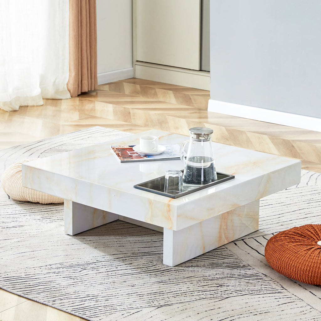 Leoglint A modern and practical coffee table with imitation marble patterns, made of MDF material. The fusion of elegance and natural fashion 31.4"* 31.4"* 12 "