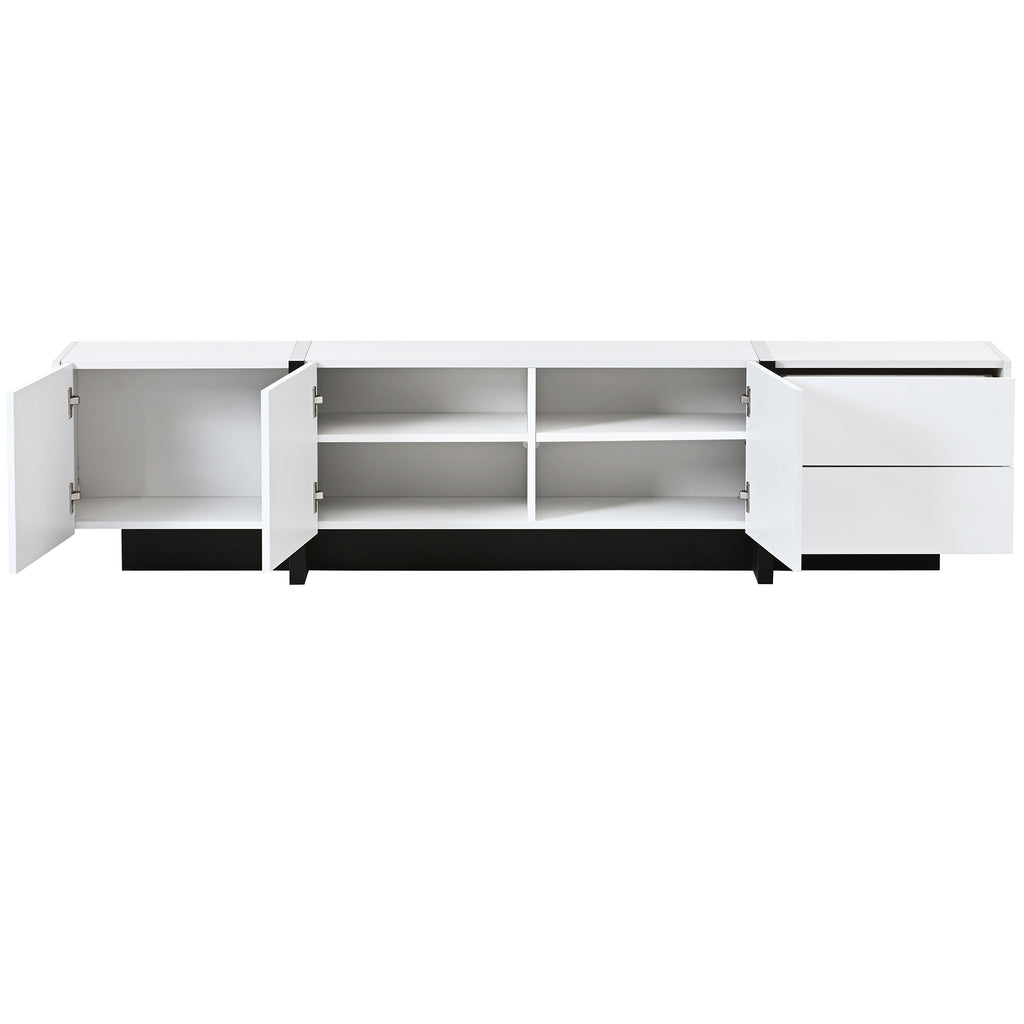 Leoglint [VIDEO provided] ON-TREND White & Black Contemporary Rectangle Design TV Stand, Unique Style TV Console Table for TVs Up to 80'', Modern TV Cabinet with High Gloss UV Surface for Living Room.