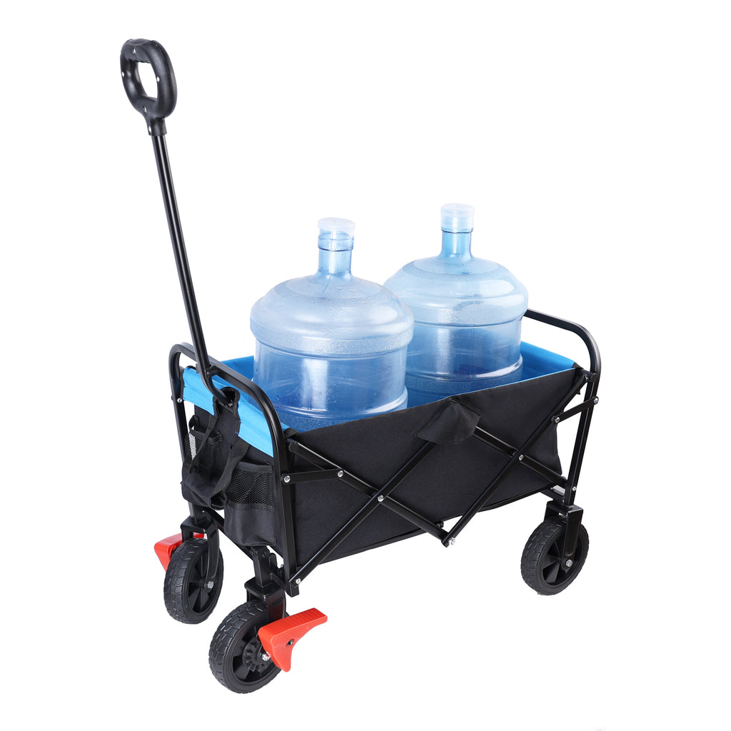 Leoglint Garden cart Mini Folding Wagon Garden Shopping Beach Cart (black+blue+brake)