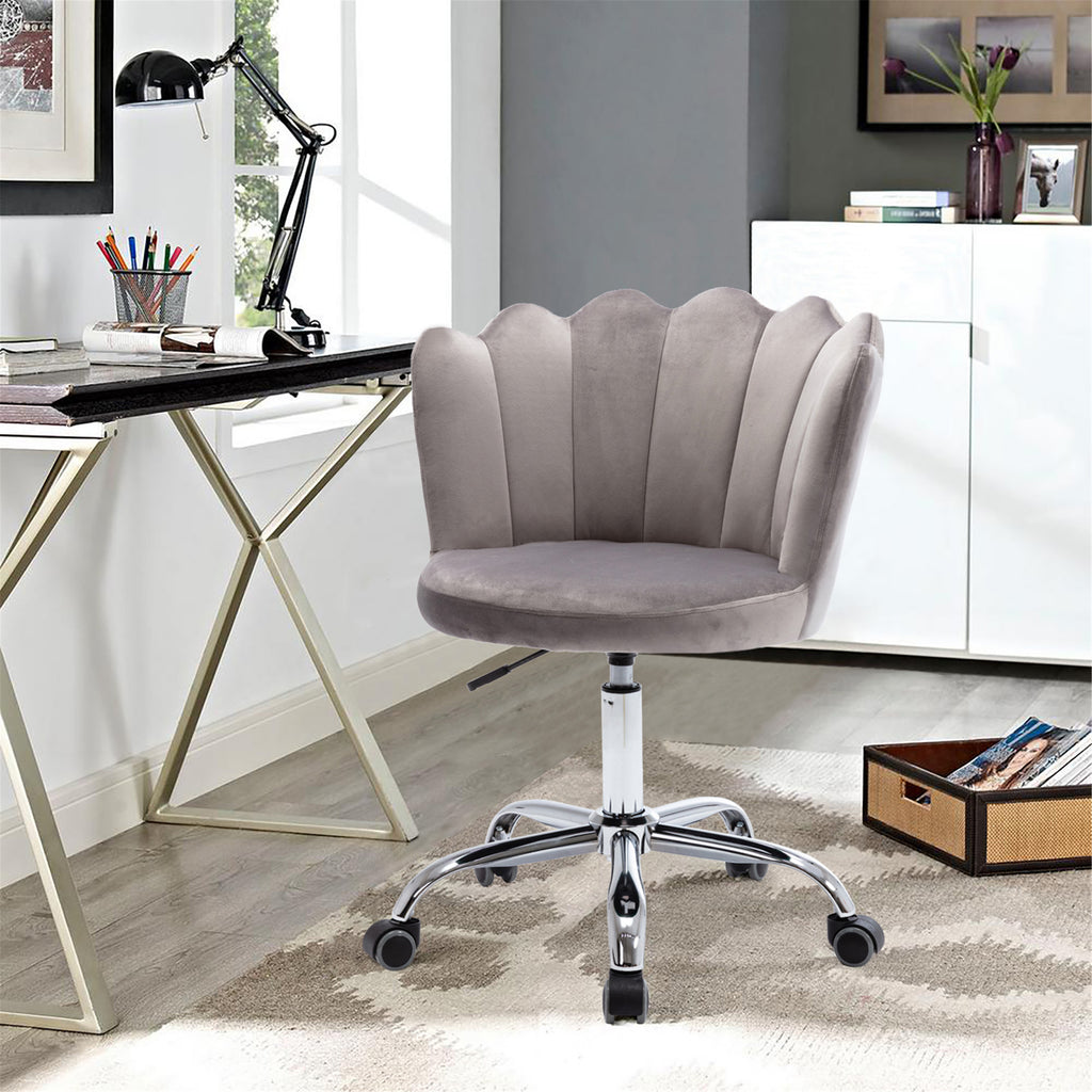 Leoglint COOLMORE Velvet Home Office Chair with silver Base, Modern Cute Shell Back Upholstered Desk Chair for Vanity, Adjustable Swivel Task Chair for Office(Gray Velvet)