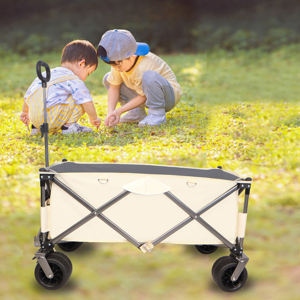 Leoglint Garden cart Folding Wagon, Heavy Duty Utility Beach Wagon Cart for Sand with Big Wheels, Adjustable Handle&Drink Holders for Shopping, Camping,Garden and Outdoor