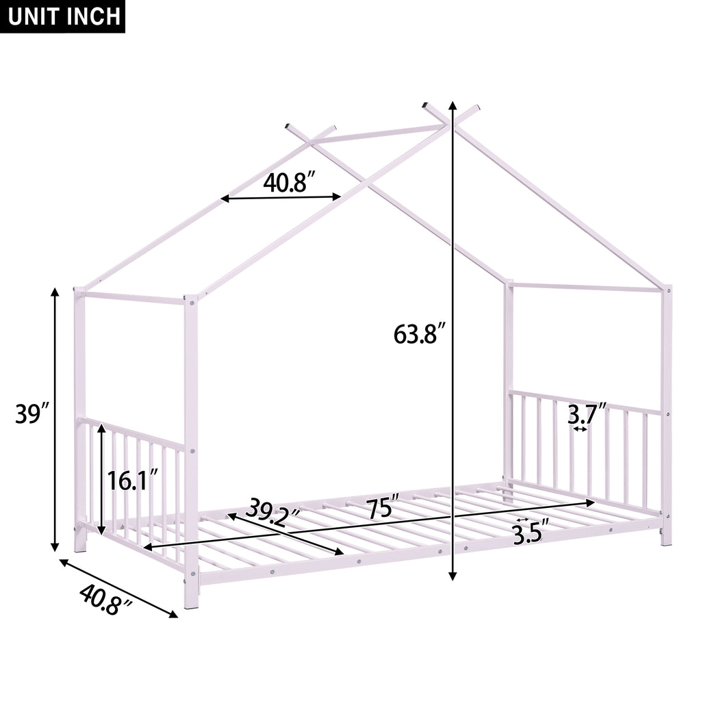 Leoglint Twin Size Metal House Platform Bed Frame, Pink