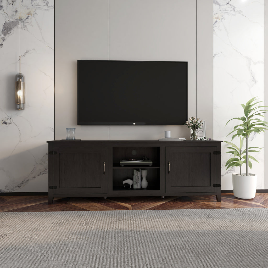 Leoglint TV Stand Storage Media Console Entertainment Center,Tradition Black,with doors