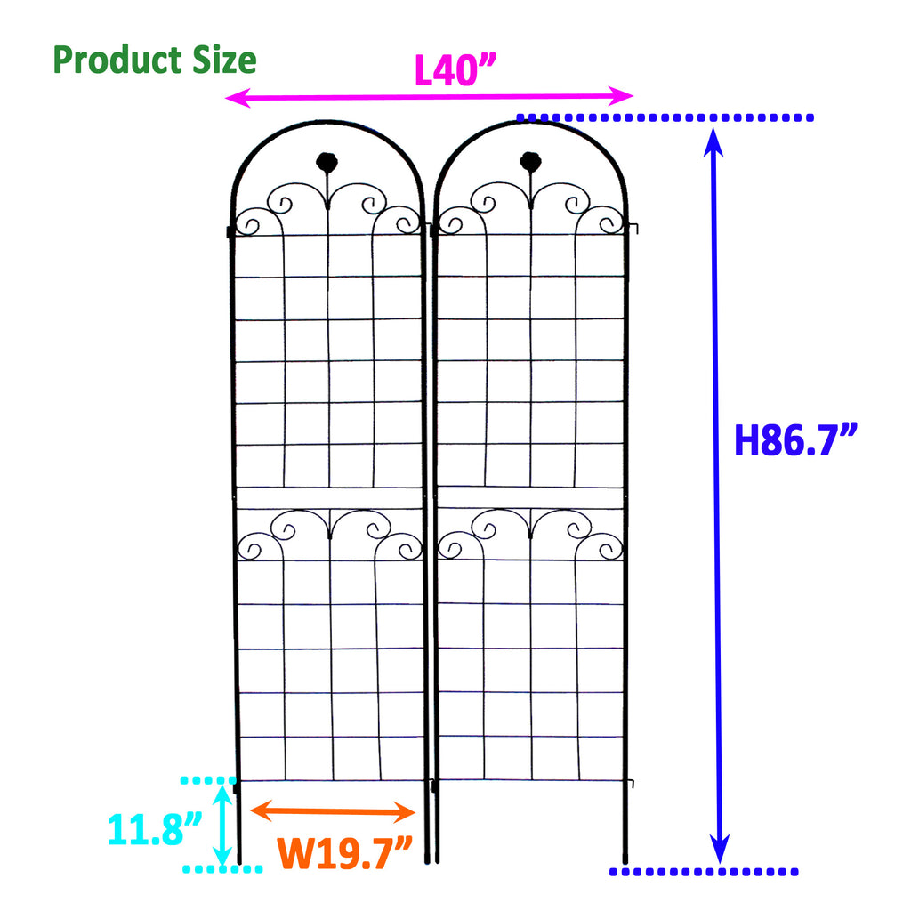 Leoglint 2 Pack Metal Garden Trellis for Climbing Plants Outdoor 86.7'' x 19.7'' Rustproof Plant Support Rose Trellis Netting Trellis Black