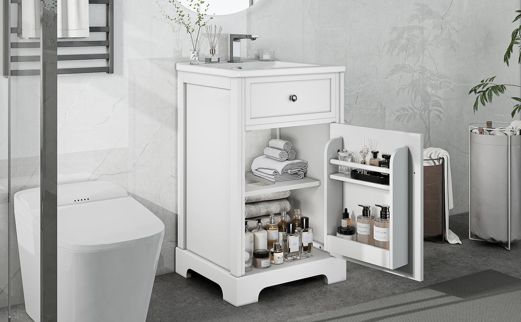 Leoglint 20" Bathroom Vanity with Sink, Bathroom Cabinet with Soft Closing Door, Storage Rack and Adjustable Shelve, White