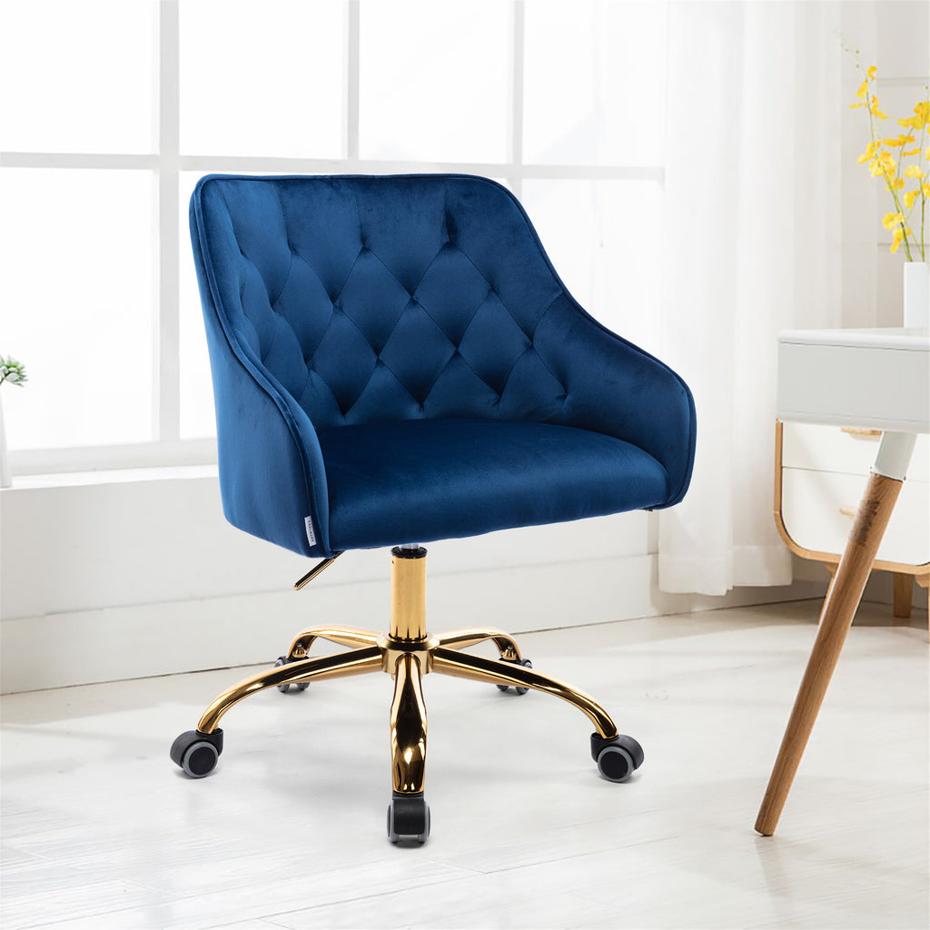 Leoglint COOLMORE Velvet Home Office Chair, Modern Cute Computer Chair, Wheels Swivel Height Adjustable Swivel Task Chair for Home Office (Navy Velvet)