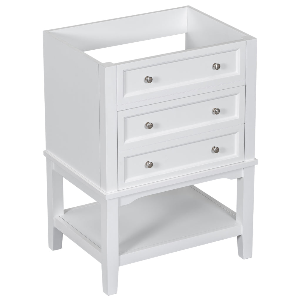 Leoglint 24" Bathroom Vanity Without Sink, Base Only, Solid Wood Frame, Bathroom Storage Cabinet with Drawer and Open Shelf, White