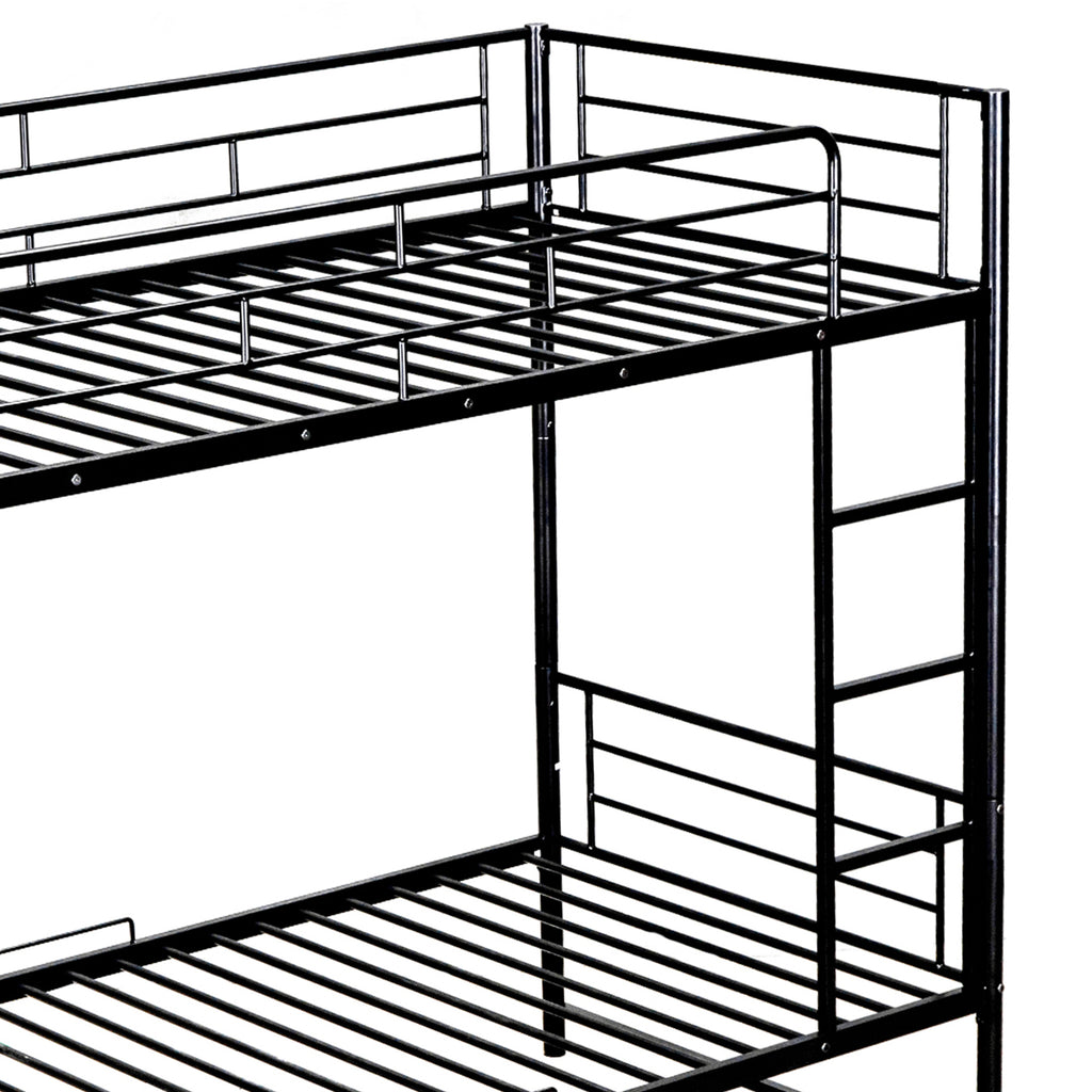 Leoglint Twin Over Twin Metal Bunk Bed Frame with Shelf and Guardrails, Black