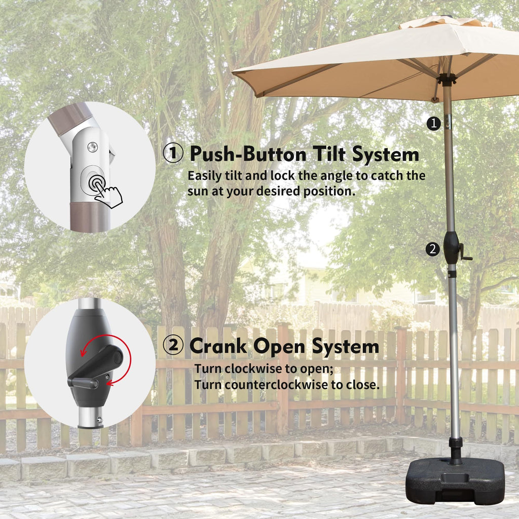 Leoglint 7.5FT Patio Umbrella, Outdoor Umbrella with Push Button Tilt and Crank, UV Protection Waterproof Market Sun Umbrella with 8 Sturdy Ribs for Garden, Deck, Backyard, Pool (Beige)