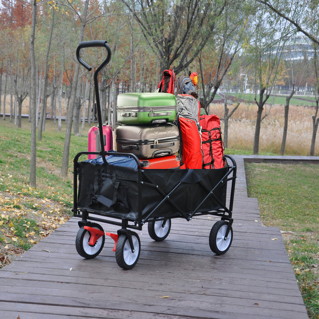 Leoglint Garden cart Folding Wagon Garden Shopping Beach Cart (black)