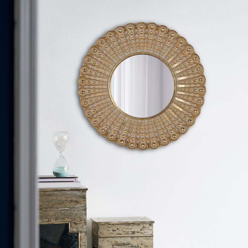 Leoglint 18.5" Transitional Beaded Sunburst Mirror, Round Accent Wall Mirror for Living Room, Entryway, Bathroom, Office, Foyer