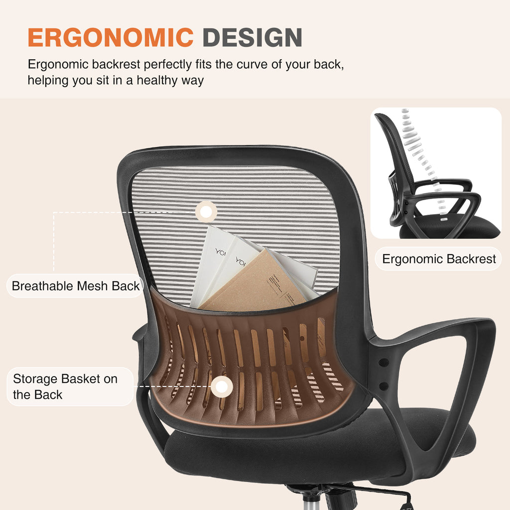 Leoglint Sweetcrispy Ergonomic Office Chair Home Desk Mesh Chair with Fixed Armrest Executive Computer Chair with Soft Foam Seat Cushion