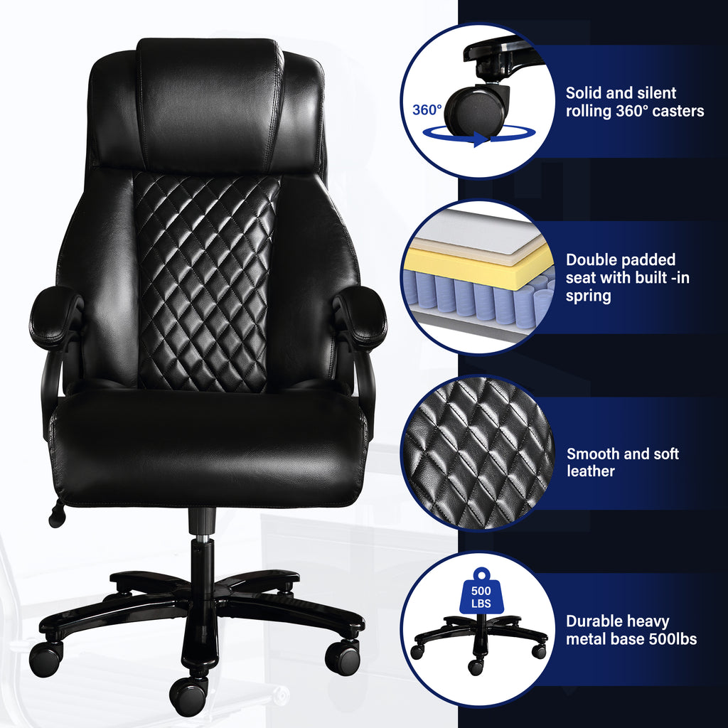 Leoglint Big and Tall Office Chair, 500lbs High Back Large Executive Chair with Electric Airbag Heating High Back Computer Chair with Wide Seat, Black Ergonomic Leather Rocking Chair