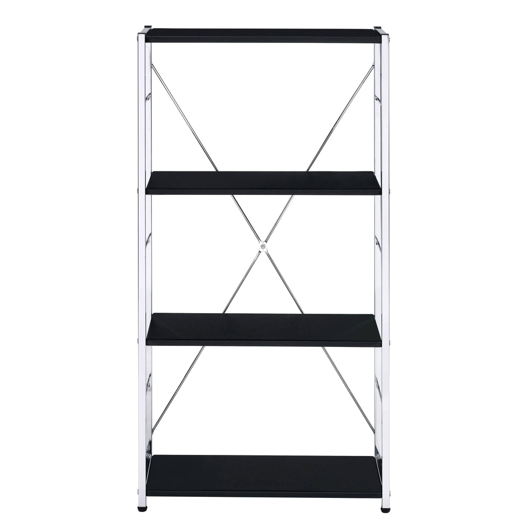 Leoglint Black and Chrome 4-Tier Rectangular Bookshelf