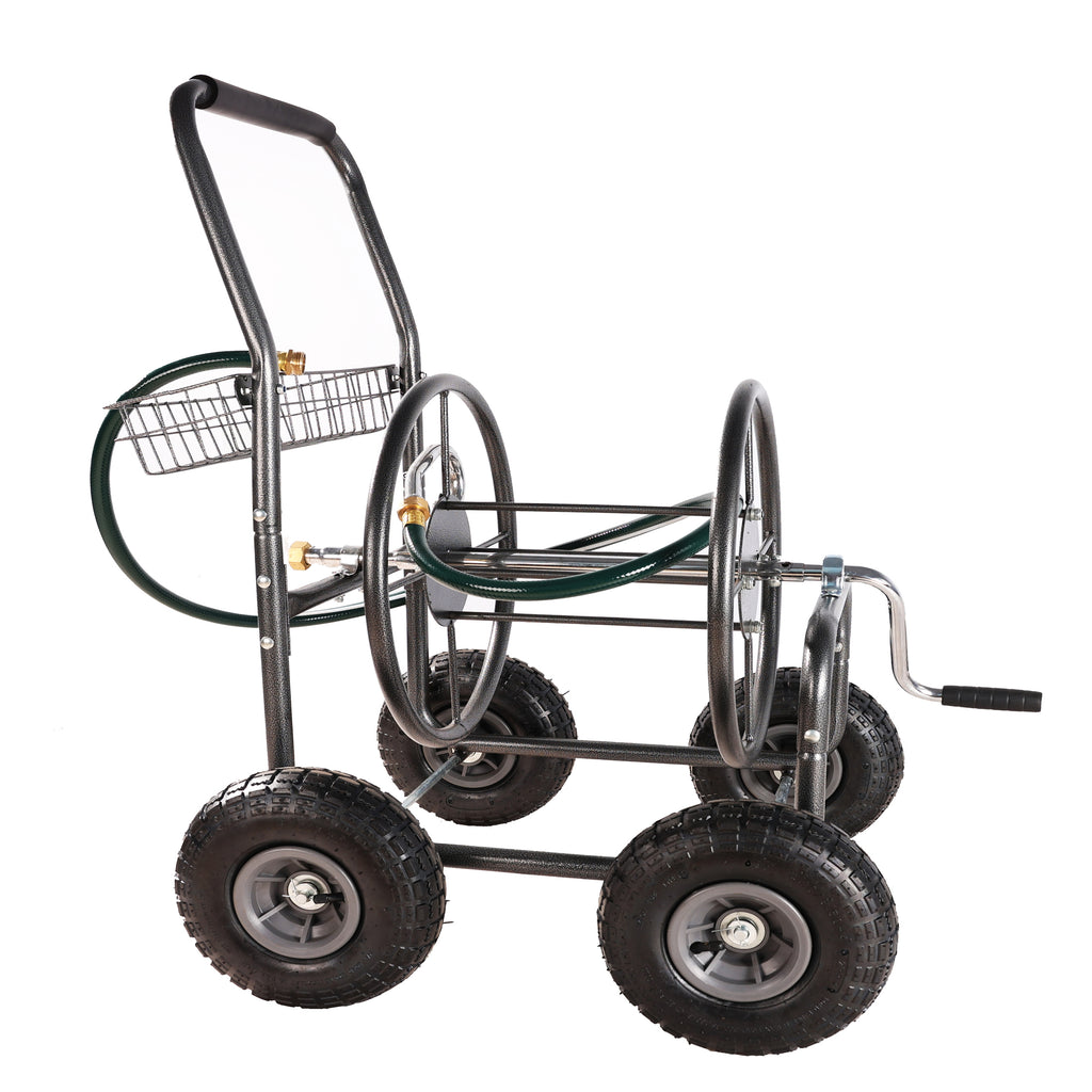 Leoglint Garden cart Garden Hose Reel Cart - 4 Wheels Portable Garden Hose Reel Cart with Storage Basket Rust Resistant Heavy Duty Water Hose Holder