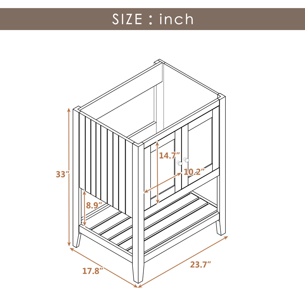 Leoglint 24" Bathroom Vanity Base Only, Soild Wood Frame, Bathroom Storage Cabinet with Doors and Open Shelf, Brown