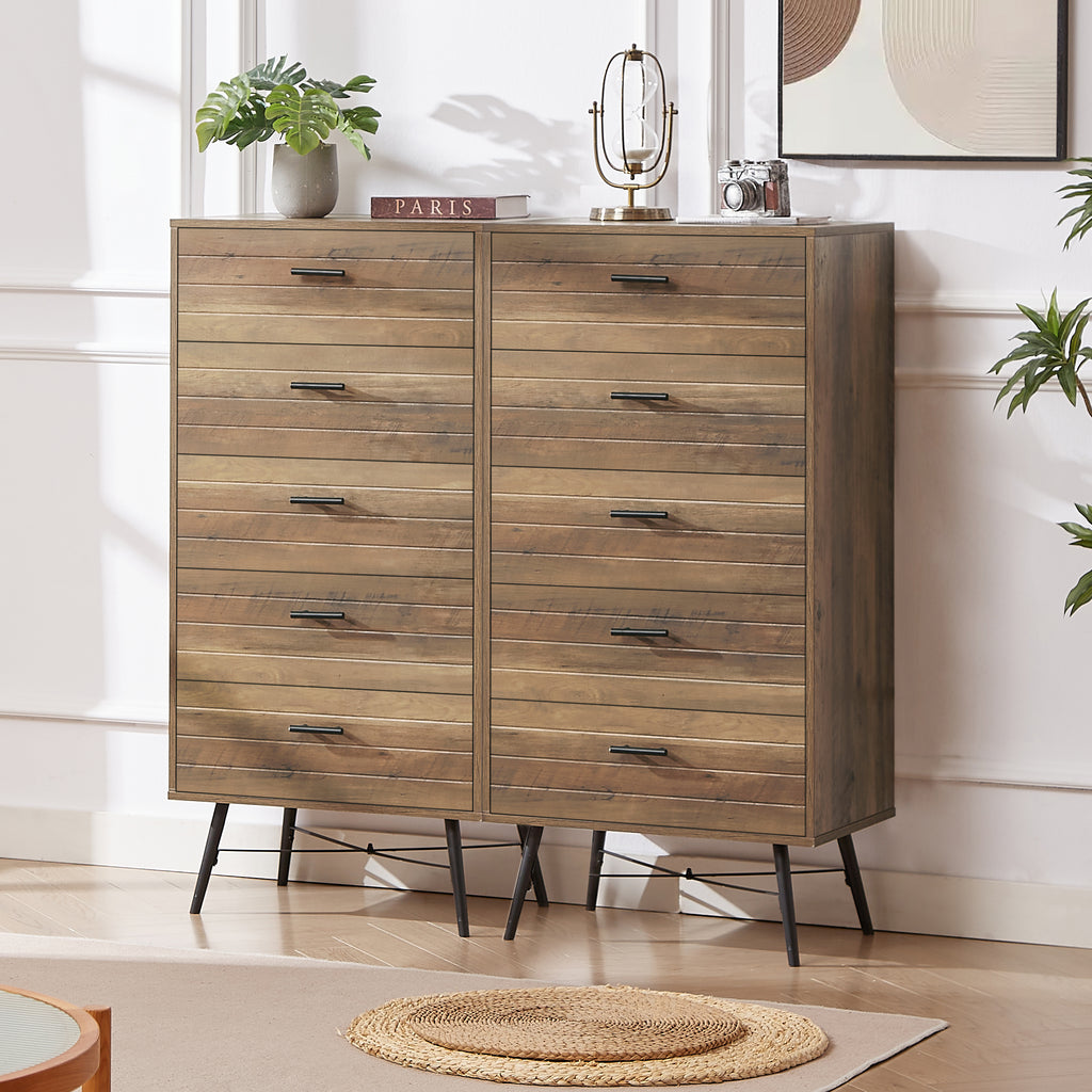 Leoglint 5-Drawer Chest - Spacious and Stylish Chest of Drawers,  Dresser for Bedroom, Closet, Hallway, 23.6"W x 15.7"D x 48"H, Rustic Walnut