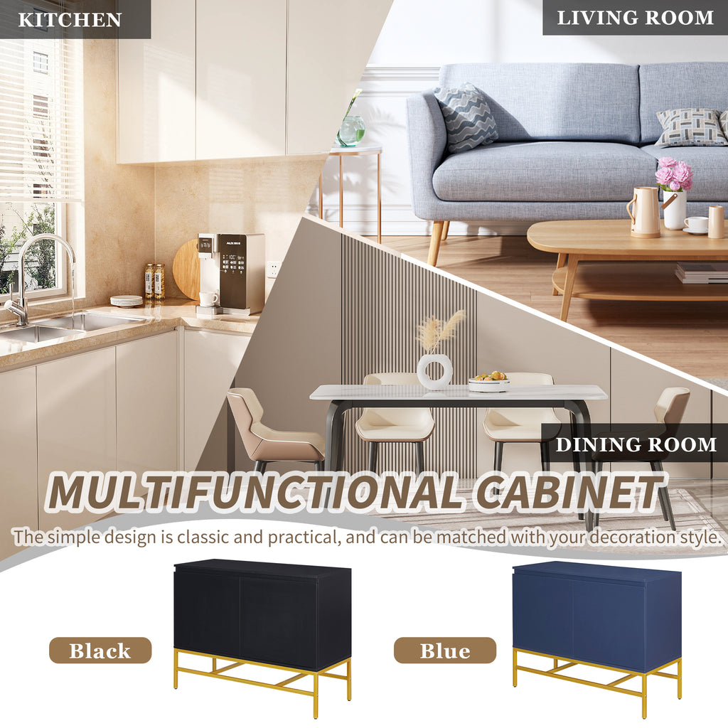 Leoglint TREXM Minimalist & Luxury Cabinet Two Door Sideboard with Gold Metal Legs for Living Room, Dining Room (Navy)