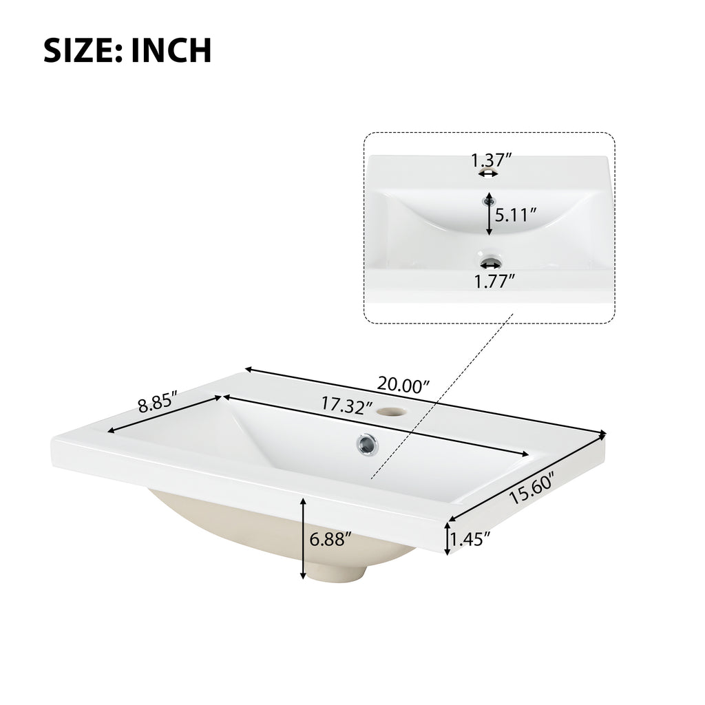 Leoglint 20" Bathroom Vanity with Sink, Bathroom Vanity Cabinet with Two-tier Shelf, Adjustable Shelf, Solid Wood and MDF, White