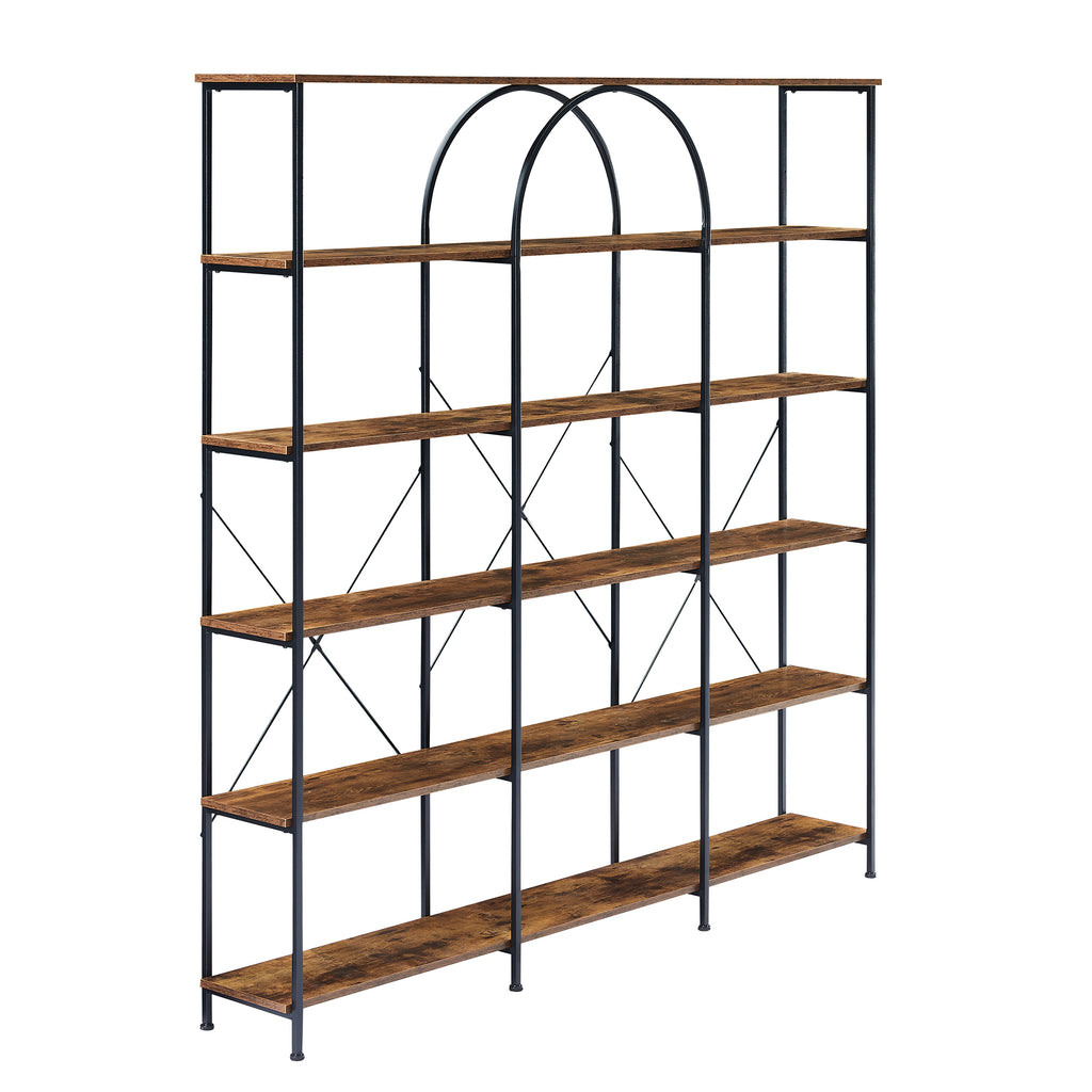 Leoglint 6 Tier Bookcase Home Office Open Bookshelf, Vintage Industrial Style Shelf with Metal Frame, MDF Board, Brown