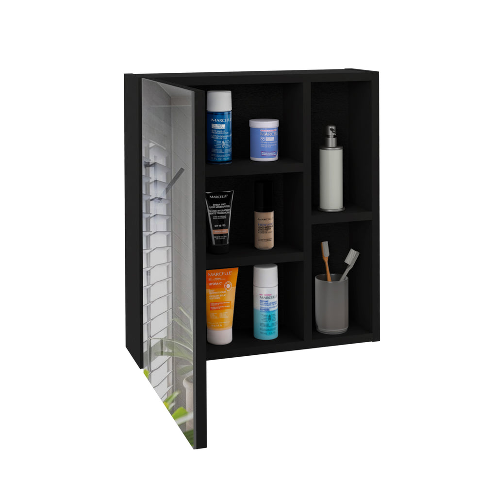 Leoglint Labelle Medicine Cabinet With Mirror, Five Internal Shelves, Single Door -Black