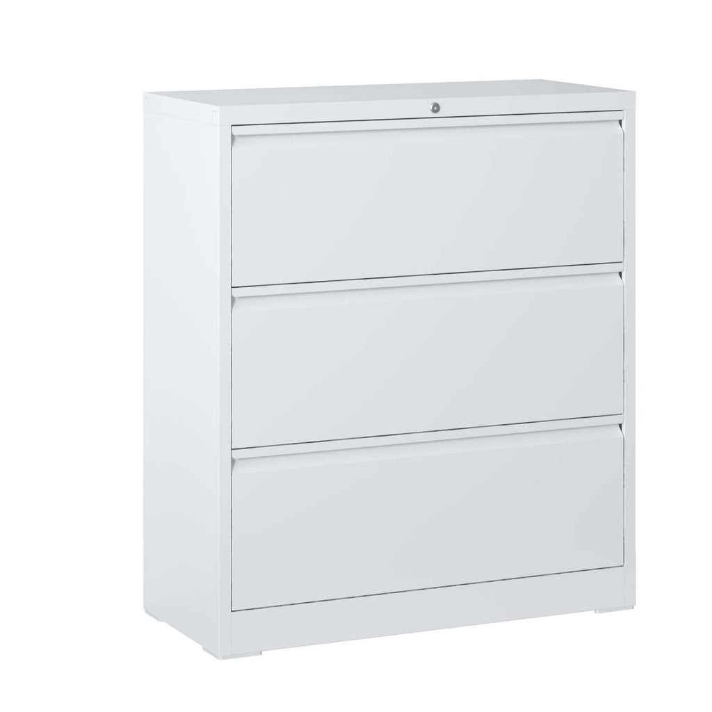 Leoglint Lateral File Cabinet 3 Drawer, White Filing Cabinet with Lock, Lockable File Cabinet for Home Office, Locking Metal File Cabinet for Legal/Letter/A4/F4 Size