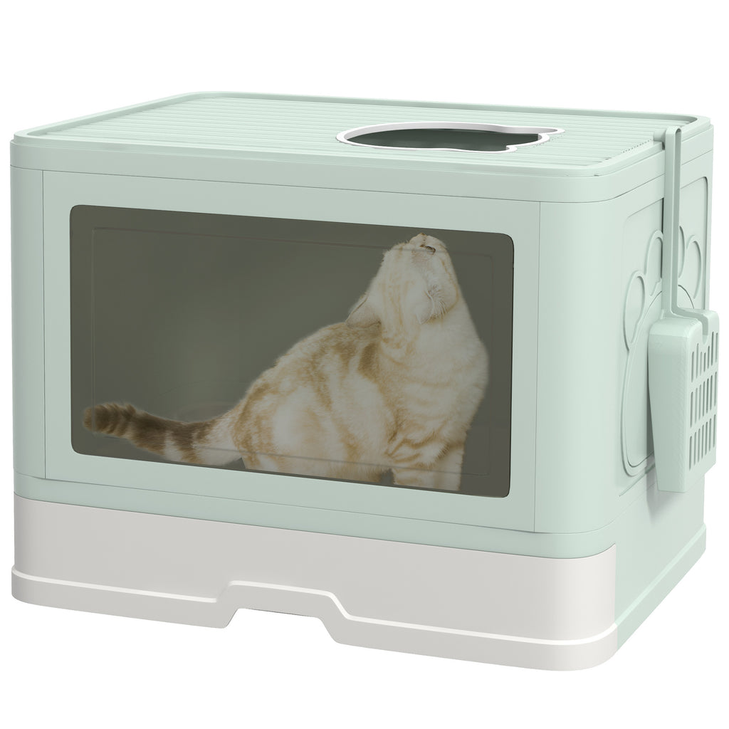 Leoglint Cat Litter Box, Front Entry, Top Exit Cat Litter Tray, Odor Control Enclosed Cat Pan with Scoop, Pull-out Tray, Easy to Clean, Brush, Green