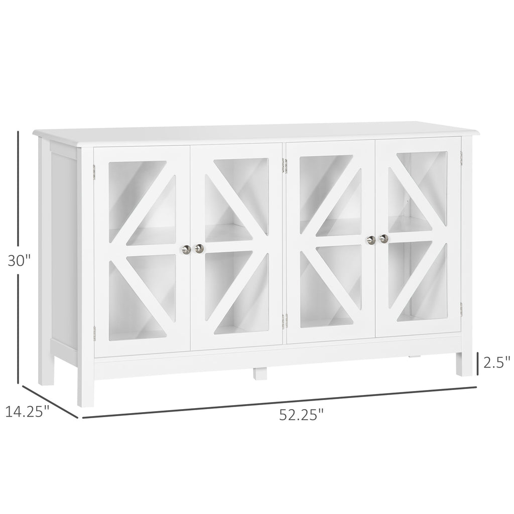 Leoglint Sideboard, Buffet Cabinet with 4 Tempered Glass Doors and Adjustable Storage Shelf, Credenza, White