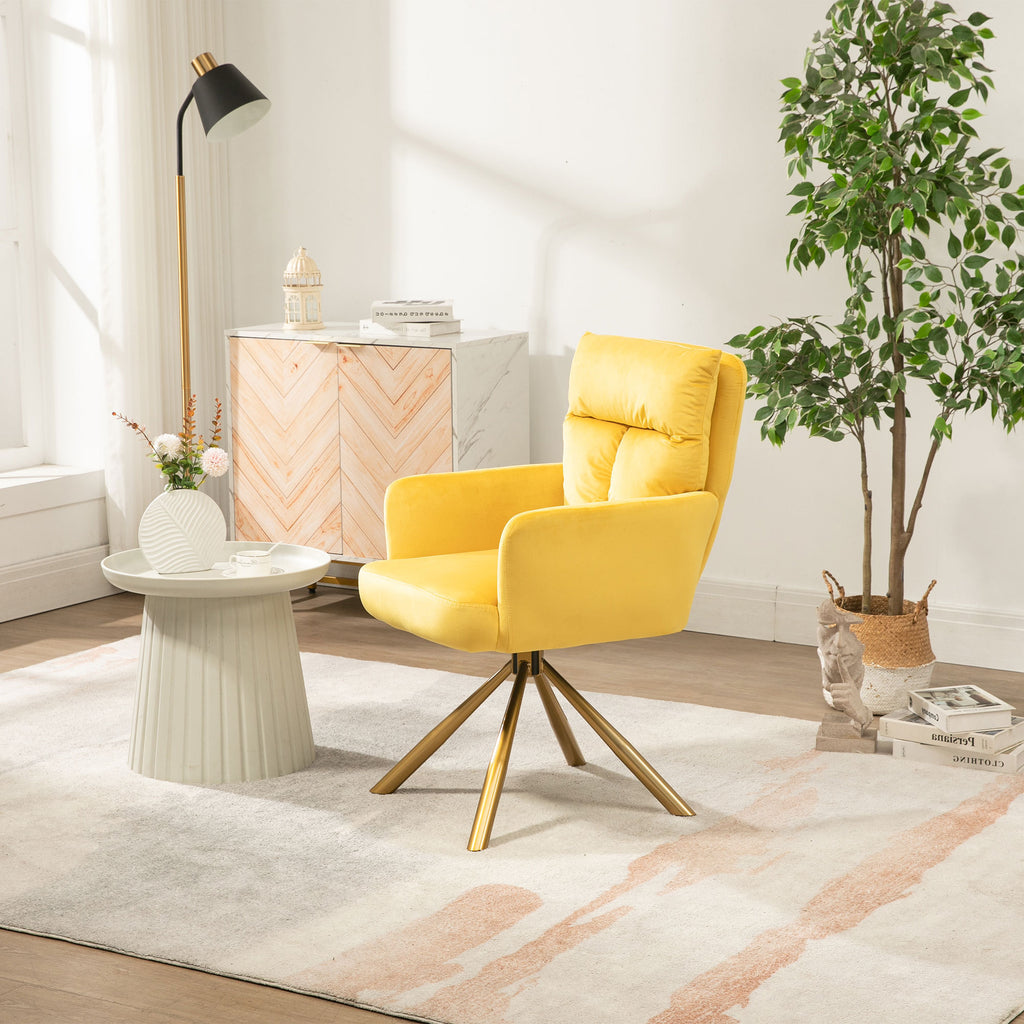 Leoglint Yellow Velvet Contemporary High-Back Upholstered Swivel Accent Office Chair