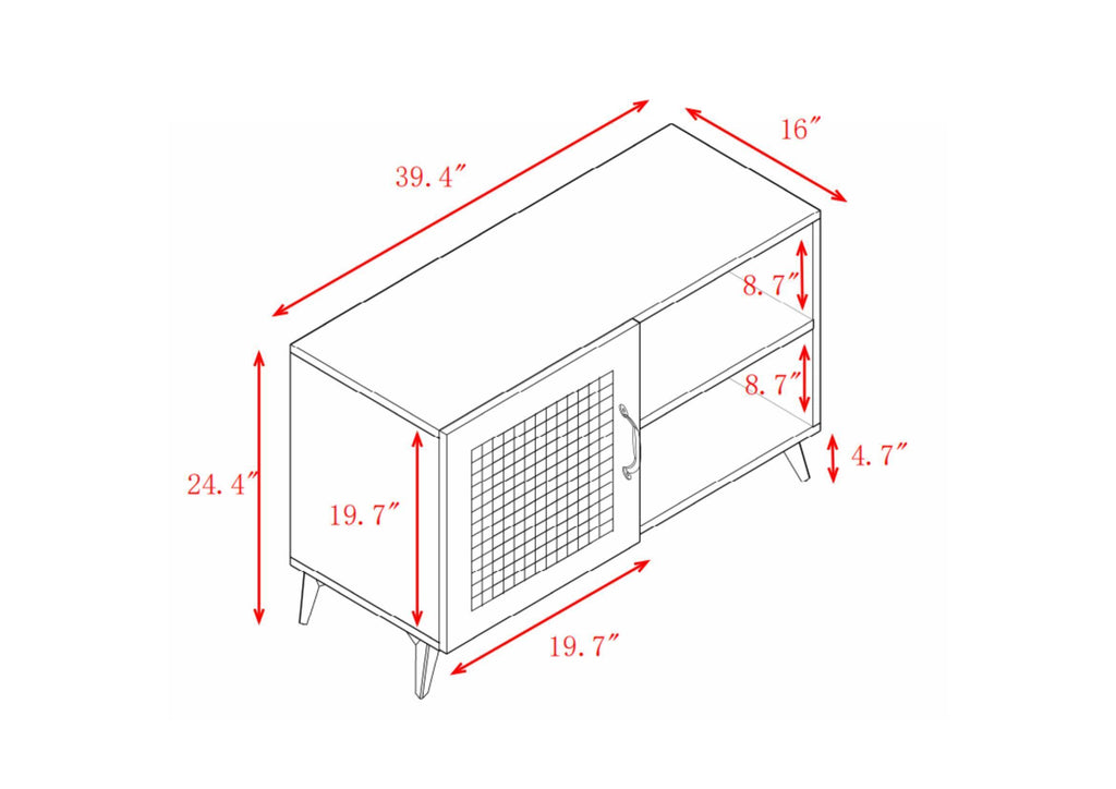 Leoglint Sideboard Modern Shoe-Storage Cabinet with Natural Rattan Mesh Door and Solid Wooden Handle 39.37inch