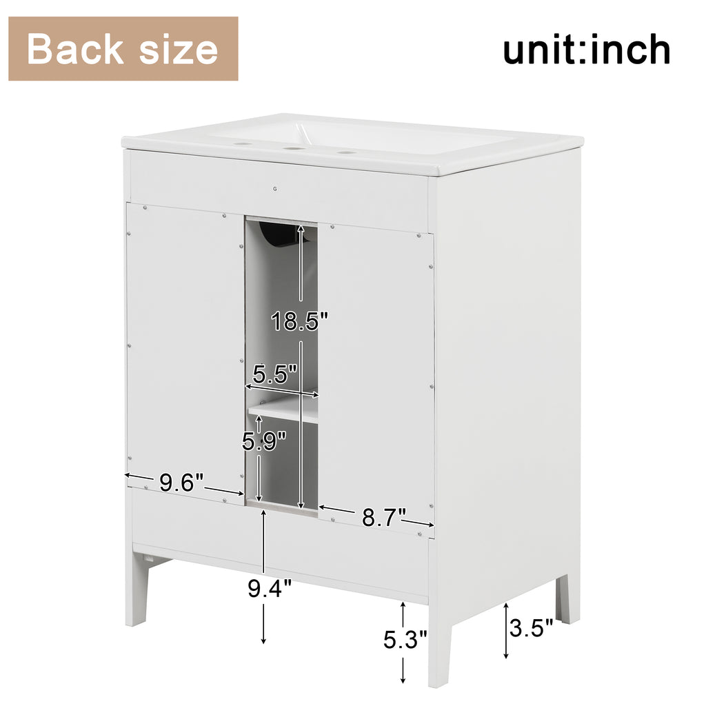 Leoglint 24" Bathroom Vanity with Sink, Bathroom Vanity Cabinet with Two Drawers and Door, Adjustable Shelf, Solid Wood and MDF, White