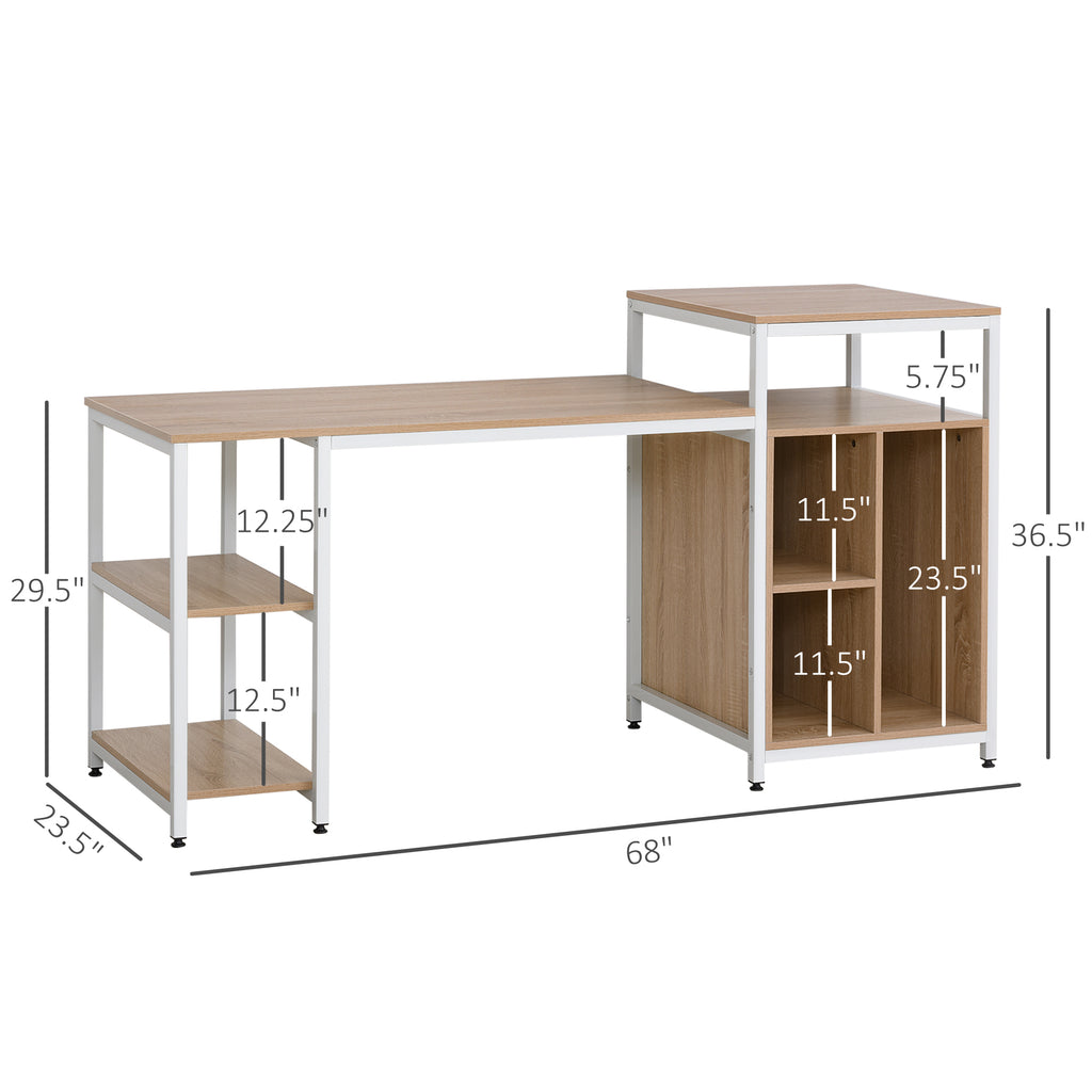 Leoglint 68 Inch Office Table Computer Desk Workstation Bookshelf with CPU Stand, Spacious Storage Shelves & Chic Modern Woodgrain Design, Oak Wood Grain