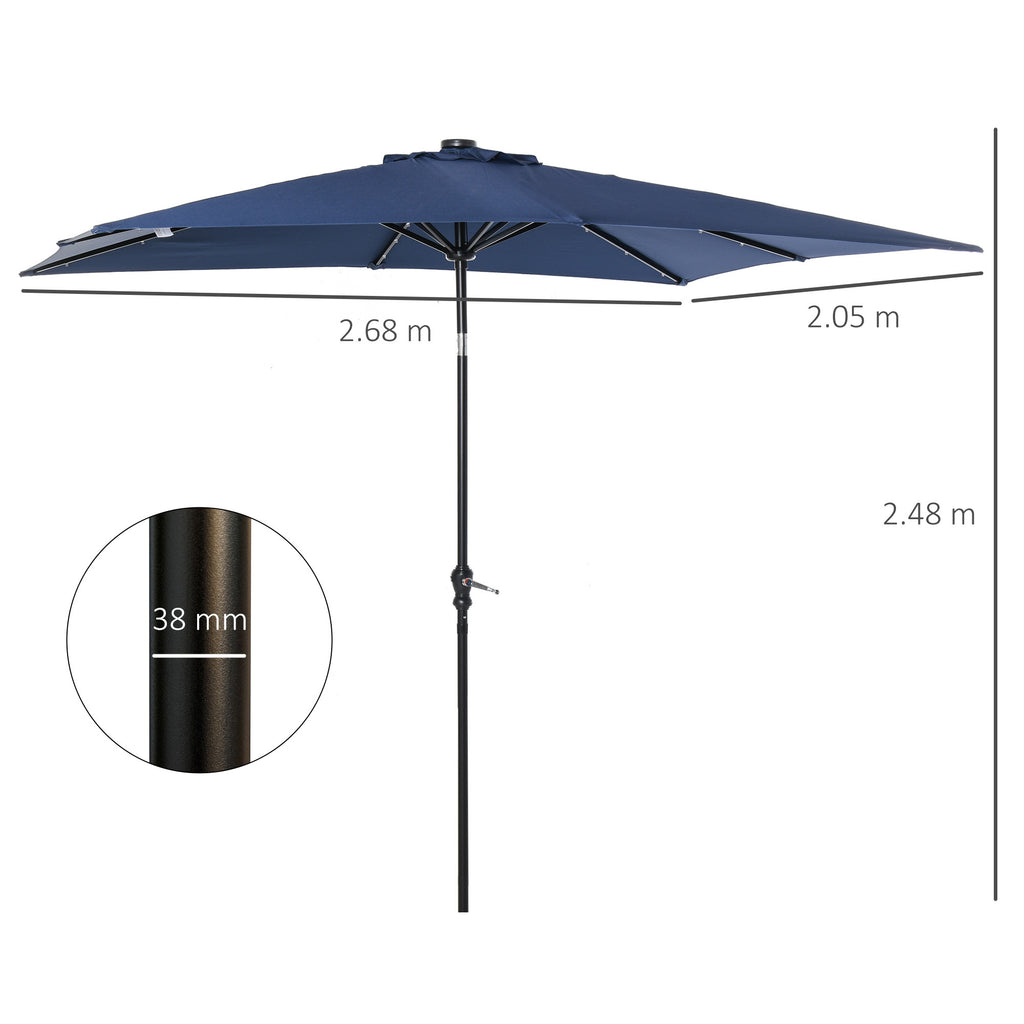 Leoglint 9' x 7' Solar Umbrella, LED Lighted Patio Umbrella for Table or Base with Tilt & Crank, Outdoor Umbrella for Garden, Deck, Backyard, Pool, Beach, Blue