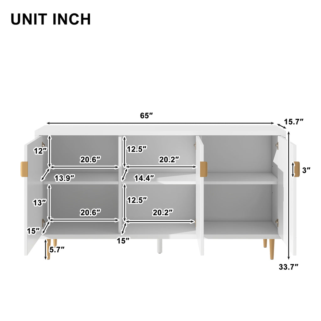 Leoglint U-Can Modern TV Stand with 3 Doors and Adjustable Shelves for Living Room, Fits TVs Up to 70 Inches, White