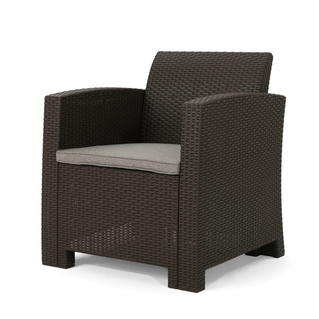 Leoglint  Brown Faux Wicker Club Outdoor Chairs with Mixed Beige Water Resistant Cushions