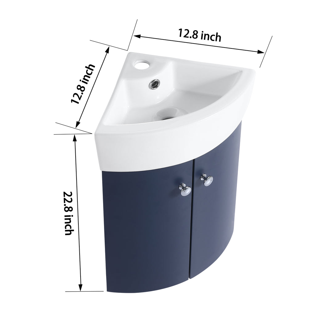 Leoglint Corner Bathroom Vanity Sink Combo for Small Space Wall Mounted Cabinet Set, Ceramic Sink(BVC05316NB)