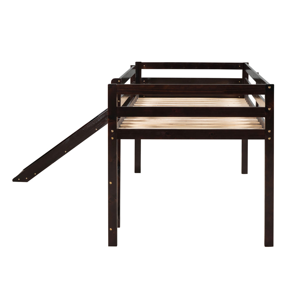 Leoglint Loft Bed Frame with Slide, Multifunctional Design, Twin (Espresso)(OLD SKU: WF191904AAP)