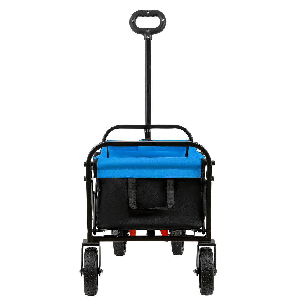 Leoglint Garden cart Mini Folding Wagon Garden Shopping Beach Cart (black+blue+brake)