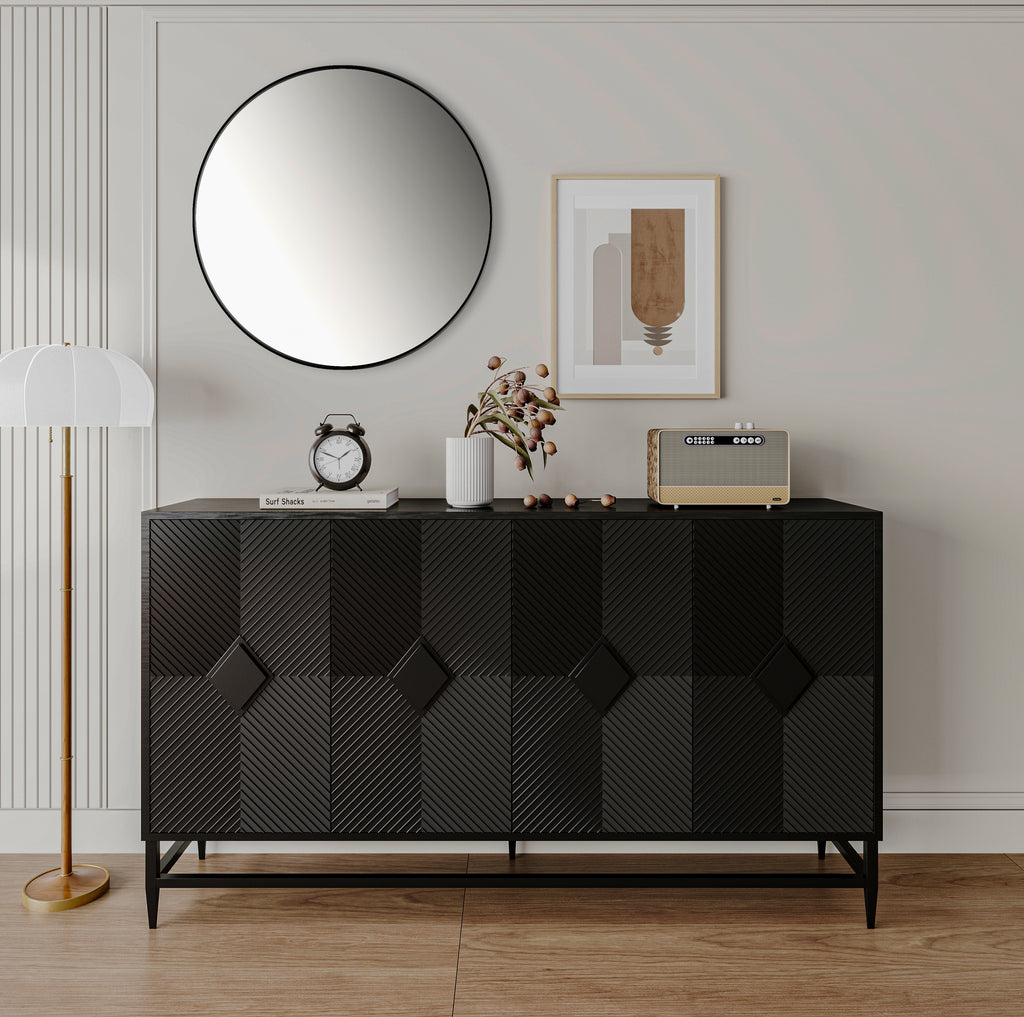 Leoglint Accent Black Lacquered 4 Door Wooden Cabinet Sideboard Buffet Server Cabinet Storage Cabinet, for Living Room, Entryway, Hallway, Office, Kitchen and Dining Room