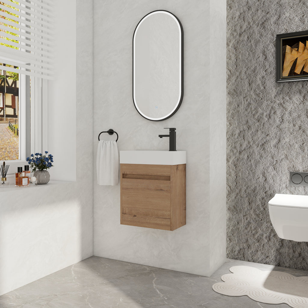 Leoglint 18'' Floating Wall-Mounted Bathroom Vanity with White Resin Sink & Soft-Close Cabinet Door