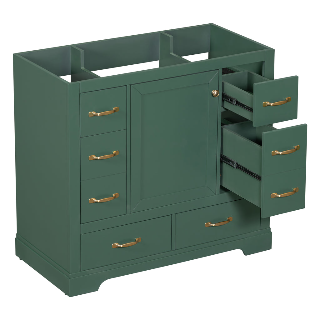 Leoglint 36" Bathroom Vanity without Sink, Cabinet Base Only, Six Drawers, Multi-Functional Drawer Divider, Adjustable Shelf, Green