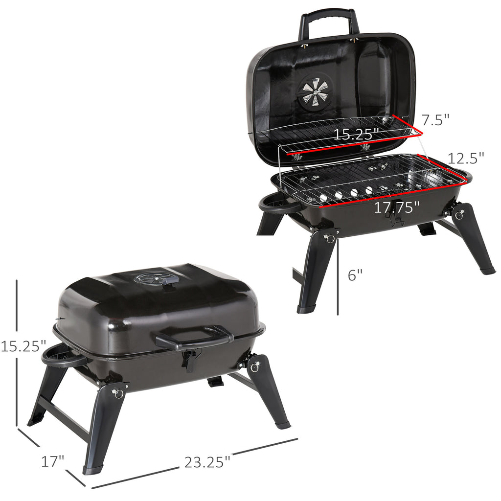 Leoglint 14" Portable Charcoal Grill, Tabletop Small BBQ Grill for Outdoor Cooking, Camping, Tailgating, Enamel Coated, Vent, Folding Legs, Black