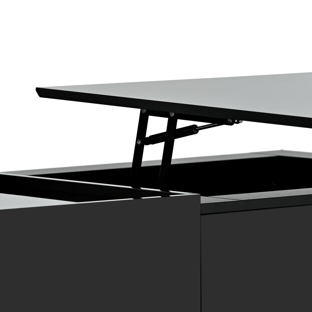 Leoglint [VIDEO provided] ON-TREND Multi-functional Coffee Table with Lifted Tabletop, Contemporary Cocktail Table with Metal Frame Legs, High-gloss Surface Dining Table for Living Room, Black