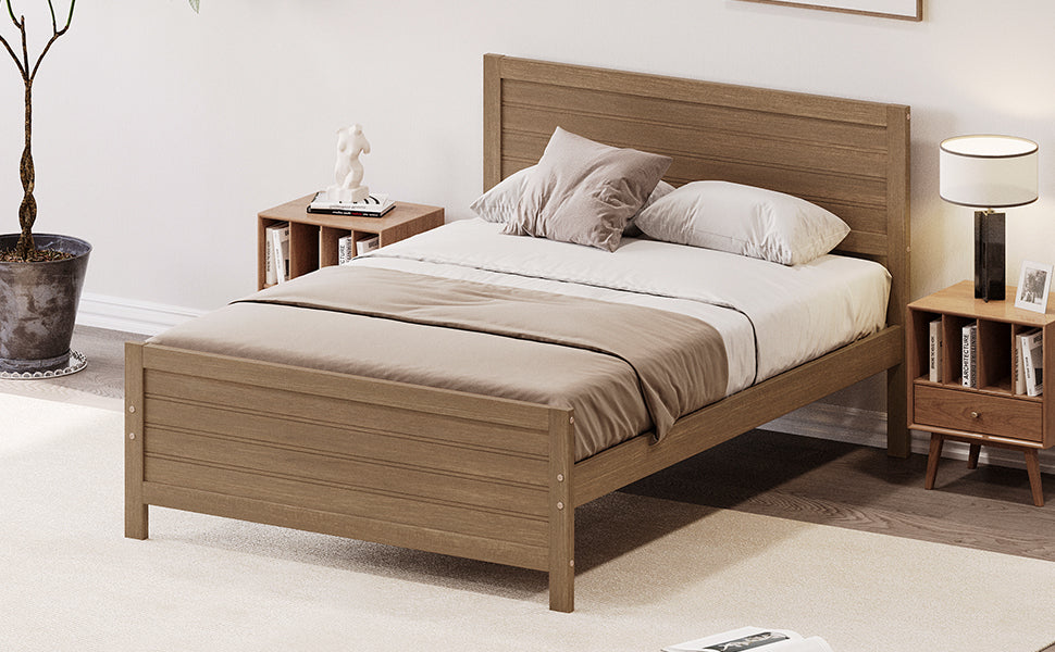 Leoglint Wood Platform Bed Frame with Headboard, Mattress Foundation with Wood Slat Support, No Box Spring Needed, Full Size, Walnut