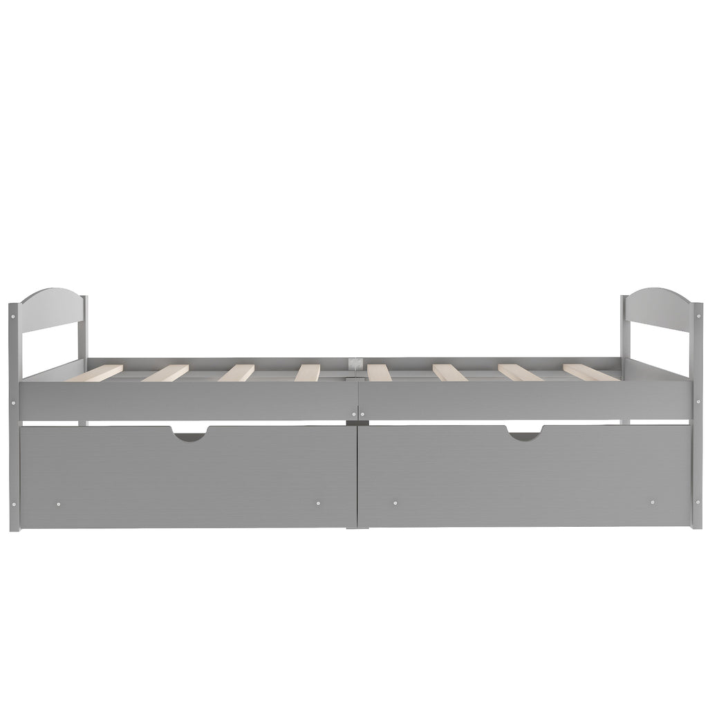 Leoglint Twin size platform bed frame, with two drawers, gray