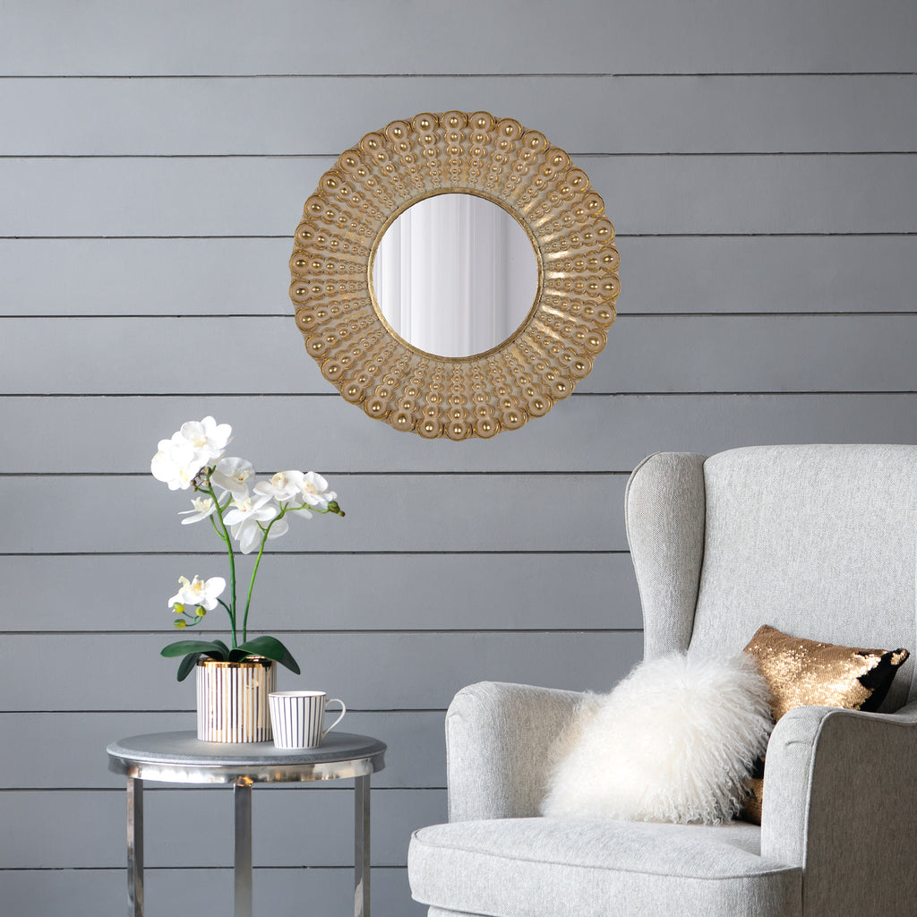 Leoglint 18.5" Transitional Beaded Sunburst Mirror, Round Accent Wall Mirror for Living Room, Entryway, Bathroom, Office, Foyer